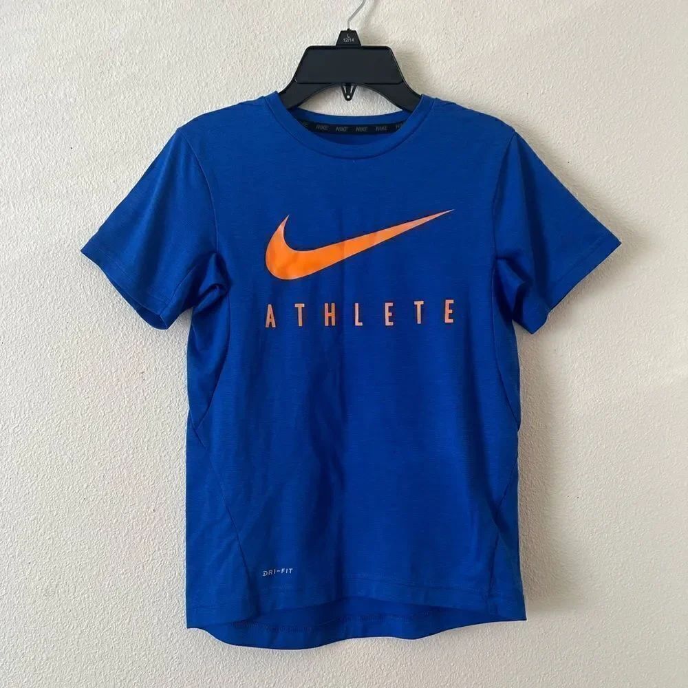 Nike Dri-Fit Blue Orange Short Sleeves Boy's Athletic Shirt Top Large Soft EUC M